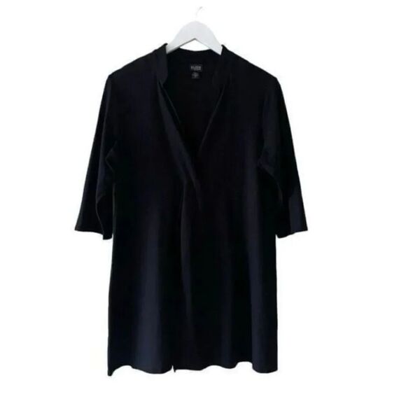 EILEEN FISHER Black Stretch Twist Front Split Long Rayon/Nylon Tunic SZ PL #1810 - Picture 1 of 11